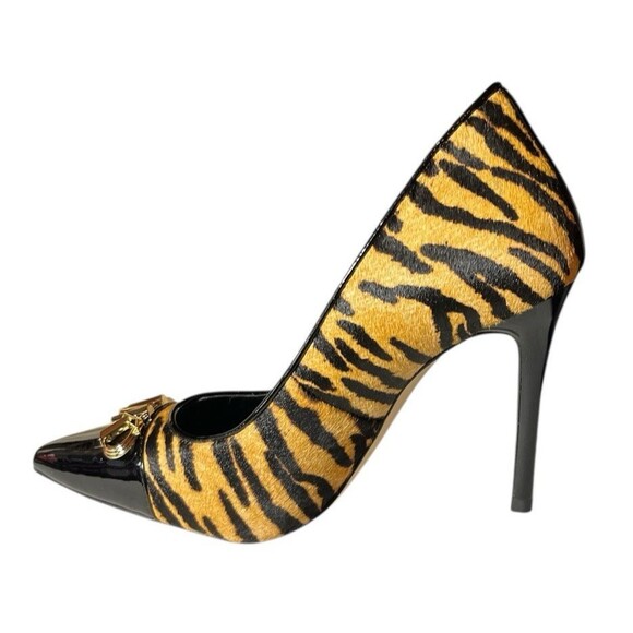 Michael Kors Parker Pump Tiger Print Calf Hair Patent Leather Stiletto Size 6 - Picture 3 of 6